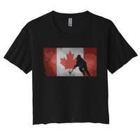 CanadianHockey Player Canada Flag Maple Leaf Ice Skating Women's Crop Top Tee