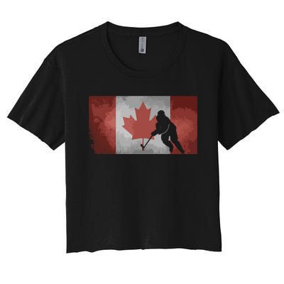 CanadianHockey Player Canada Flag Maple Leaf Ice Skating Women's Crop Top Tee