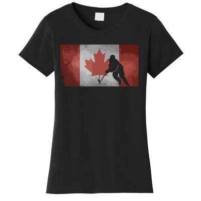 CanadianHockey Player Canada Flag Maple Leaf Ice Skating Women's T-Shirt