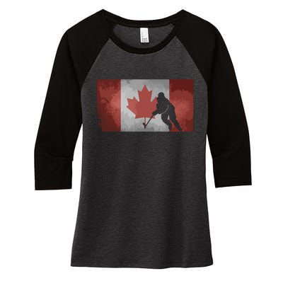 CanadianHockey Player Canada Flag Maple Leaf Ice Skating Women's Tri-Blend 3/4-Sleeve Raglan Shirt