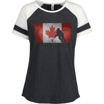 CanadianHockey Player Canada Flag Maple Leaf Ice Skating Enza Ladies Jersey Colorblock Tee