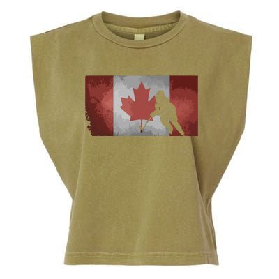 CanadianHockey Player Canada Flag Maple Leaf Ice Skating Garment-Dyed Women's Muscle Tee