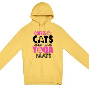 Cute Pink Coffee Cats And Yoga Mats Theme Great Gift Premium Pullover Hoodie