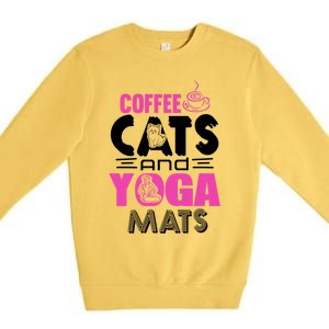 Cute Pink Coffee Cats And Yoga Mats Theme Great Gift Premium Crewneck Sweatshirt