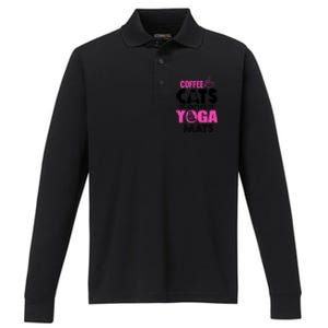 Cute Pink Coffee Cats And Yoga Mats Theme Great Gift Performance Long Sleeve Polo