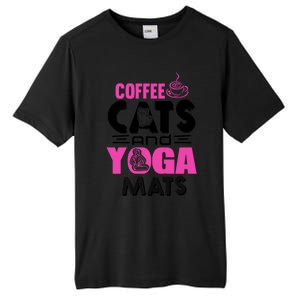 Cute Pink Coffee Cats And Yoga Mats Theme Great Gift Tall Fusion ChromaSoft Performance T-Shirt