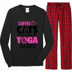 Cute Pink Coffee Cats And Yoga Mats Theme Great Gift Long Sleeve Pajama Set