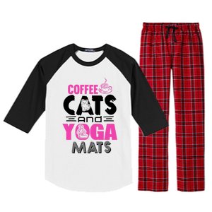 Cute Pink Coffee Cats And Yoga Mats Theme Great Gift Raglan Sleeve Pajama Set