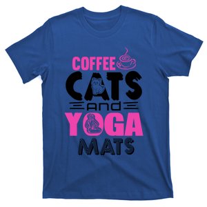 Cute Pink Coffee Cats And Yoga Mats Theme Great Gift T-Shirt