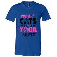 Cute Pink Coffee Cats And Yoga Mats Theme Great Gift V-Neck T-Shirt