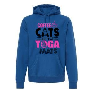 Cute Pink Coffee Cats And Yoga Mats Theme Great Gift Premium Hoodie