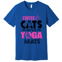 Cute Pink Coffee Cats And Yoga Mats Theme Great Gift Premium T-Shirt