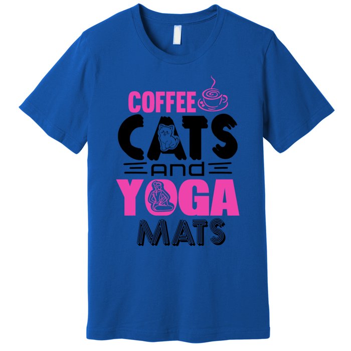 Cute Pink Coffee Cats And Yoga Mats Theme Great Gift Premium T-Shirt