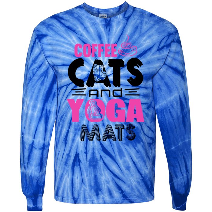 Cute Pink Coffee Cats And Yoga Mats Theme Great Gift Tie-Dye Long Sleeve Shirt