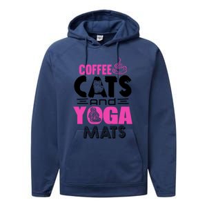 Cute Pink Coffee Cats And Yoga Mats Theme Great Gift Performance Fleece Hoodie