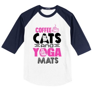 Cute Pink Coffee Cats And Yoga Mats Theme Great Gift Baseball Sleeve Shirt