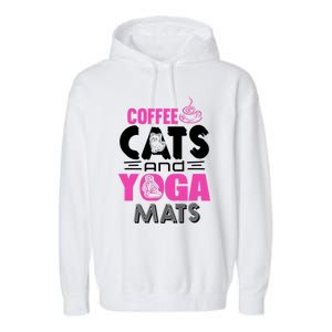 Cute Pink Coffee Cats And Yoga Mats Theme Great Gift Garment-Dyed Fleece Hoodie