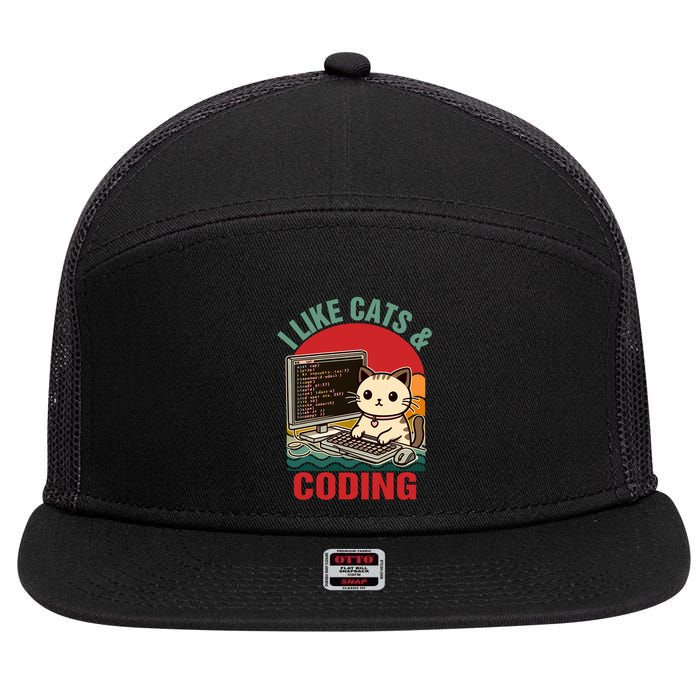 Coder Programmer Cat Lover Cat Dad I Like Cats And Coding Great Gift 7 Panel Mesh Trucker Snapback Hat