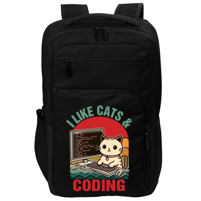 Coder Programmer Cat Lover Cat Dad I Like Cats And Coding Great Gift Impact Tech Backpack