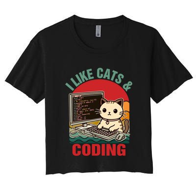 Coder Programmer Cat Lover Cat Dad I Like Cats And Coding Great Gift Women's Crop Top Tee