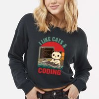 Coder Programmer Cat Lover Cat Dad I Like Cats And Coding Great Gift Cropped Pullover Crew