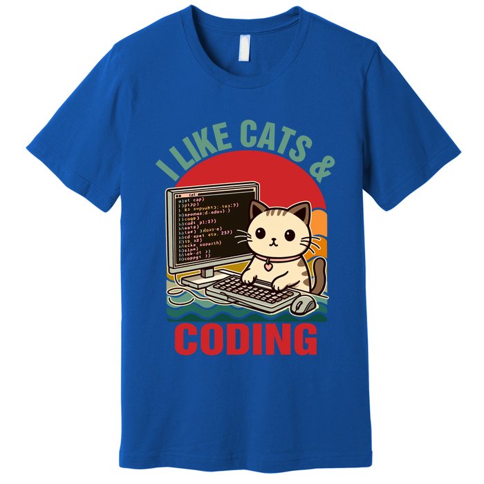Coder Programmer Cat Lover Cat Dad I Like Cats And Coding Great Gift Premium T-Shirt