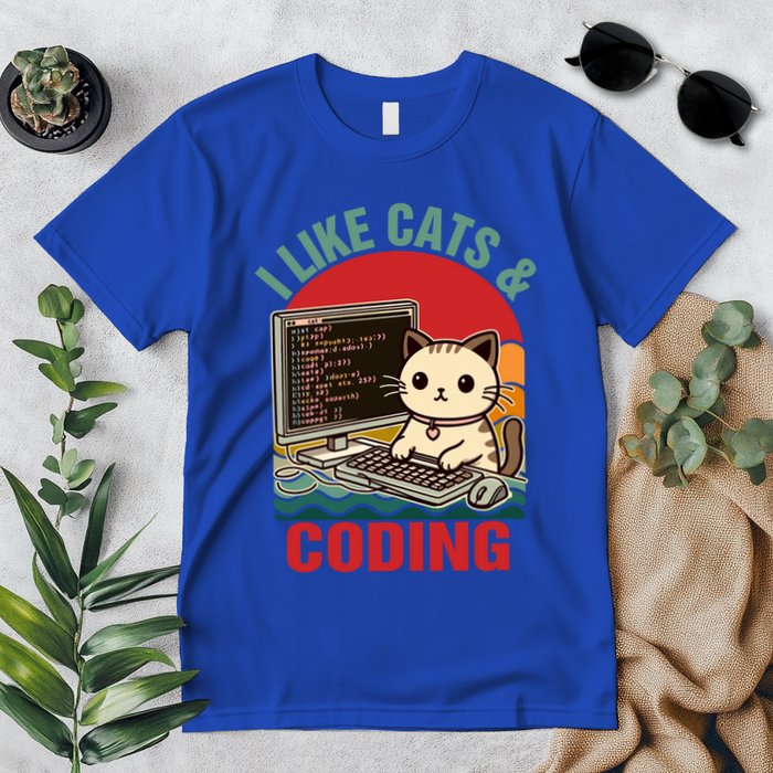 Coder Programmer Cat Lover Cat Dad I Like Cats And Coding Great Gift Premium T-Shirt