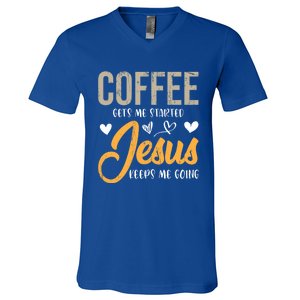 Christian Prayer Coffee Lover God Savior Devo Lord Jesus Gift V-Neck T-Shirt