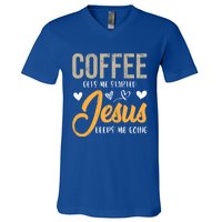 Christian Prayer Coffee Lover God Savior Devo Lord Jesus Gift V-Neck T-Shirt