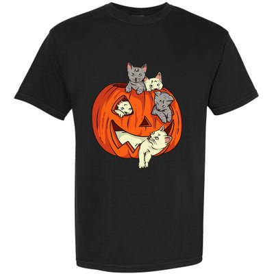 Cats Pumpkin Carved Jack O Lantern Cat Halloween Costume Garment-Dyed Heavyweight T-Shirt