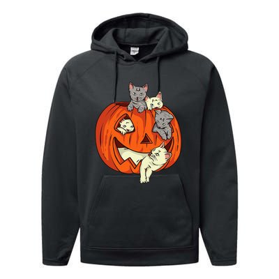 Cats Pumpkin Carved Jack O Lantern Cat Halloween Costume Performance Fleece Hoodie