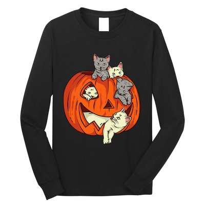 Cats Pumpkin Carved Jack O Lantern Cat Halloween Costume Long Sleeve Shirt