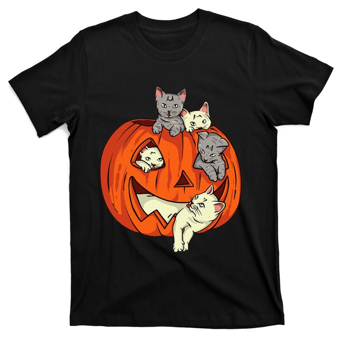 Cats Pumpkin Carved Jack O Lantern Cat Halloween Costume T-Shirt