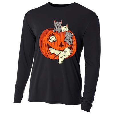 Cats Pumpkin Carved Jack O Lantern Cat Halloween Costume Cooling Performance Long Sleeve Crew