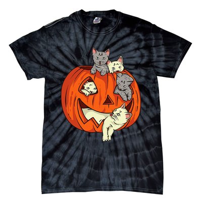 Cats Pumpkin Carved Jack O Lantern Cat Halloween Costume Tie-Dye T-Shirt