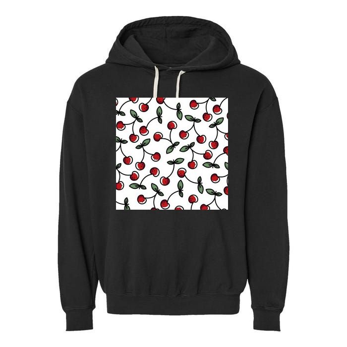 Cherry Pattern Garment-Dyed Fleece Hoodie