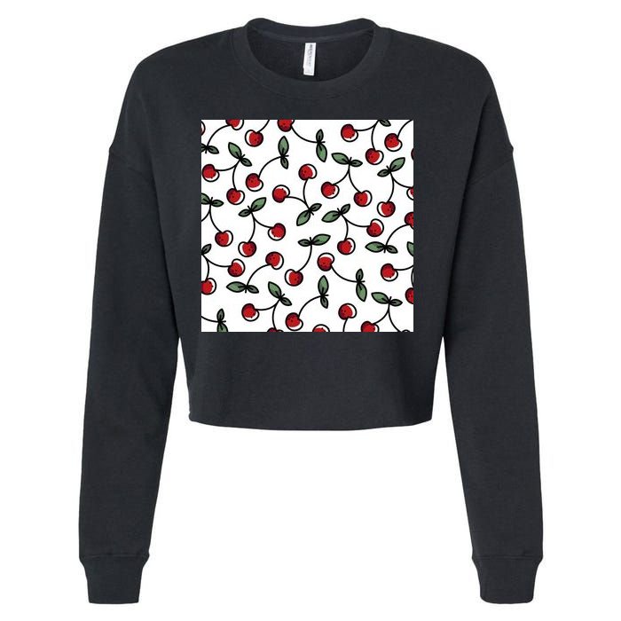 Cherry Pattern Cropped Pullover Crew
