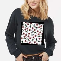 Cherry Pattern Cropped Pullover Crew
