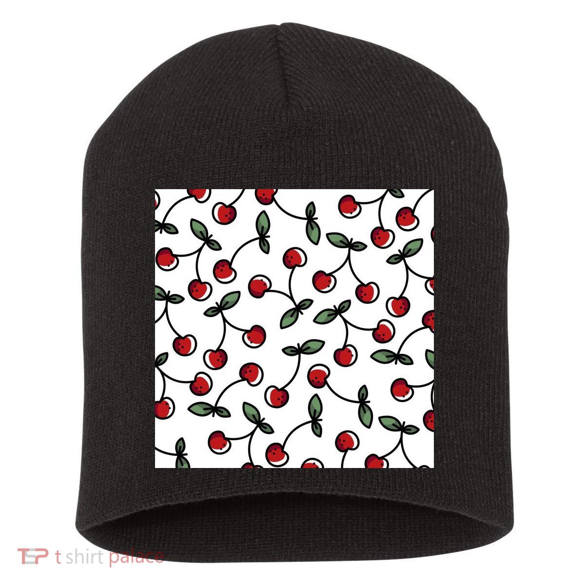 Cherry Pattern Short Acrylic Beanie