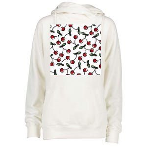 Cherry Pattern Womens Funnel Neck Pullover Hood