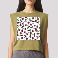 Cherry Pattern Garment-Dyed Women's Muscle Tee
