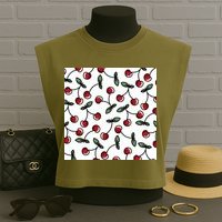 Cherry Pattern Garment-Dyed Women's Muscle Tee