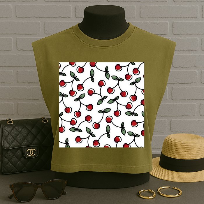 Cherry Pattern Garment-Dyed Women's Muscle Tee