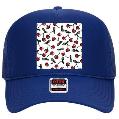 Cherry Pattern High Crown Mesh Back Trucker Hat