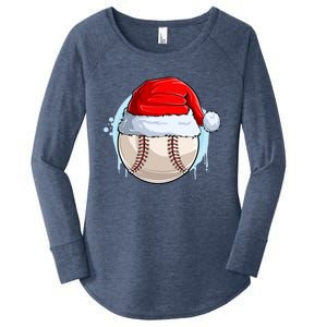 Catcher Pitcher Christmas Baseball Ball Santa Hat Gift Women's Perfect Tri Tunic Long Sleeve Shirt