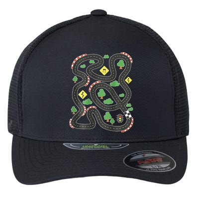 Cool Playmat Car Race Track On Back Dad Flexfit Unipanel Trucker Cap