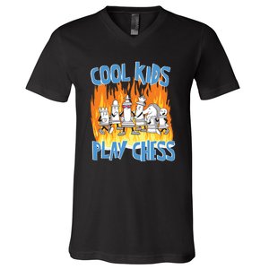 Chess Pieces Cool Kids Play Chess V-Neck T-Shirt