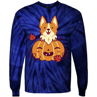 Cute Pumpkin Corgi Dog Halloween Tie-Dye Long Sleeve Shirt