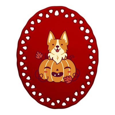 Cute Pumpkin Corgi Dog Halloween Ceramic Oval Ornament