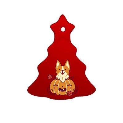 Cute Pumpkin Corgi Dog Halloween Ceramic Tree Ornament